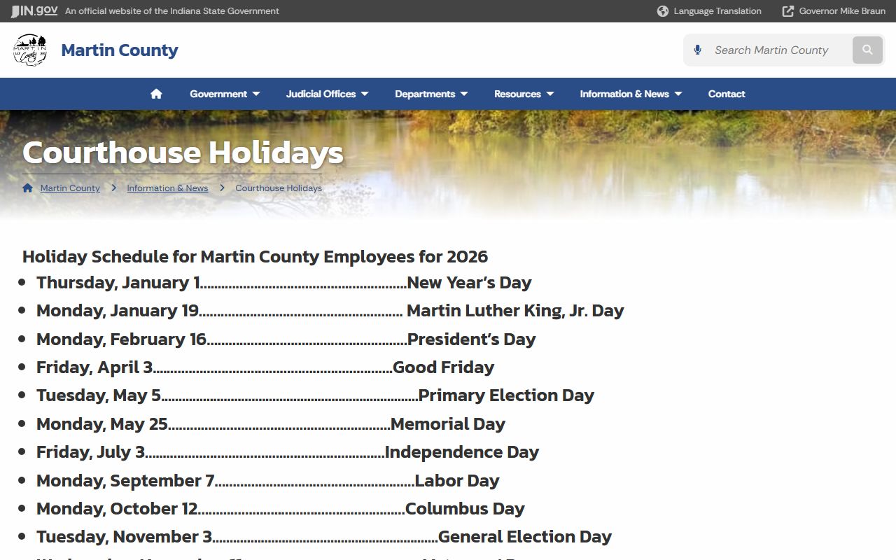 Martin County court records courthouse holiday schedule