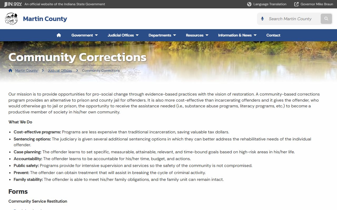 Martin County court records Community Corrections page