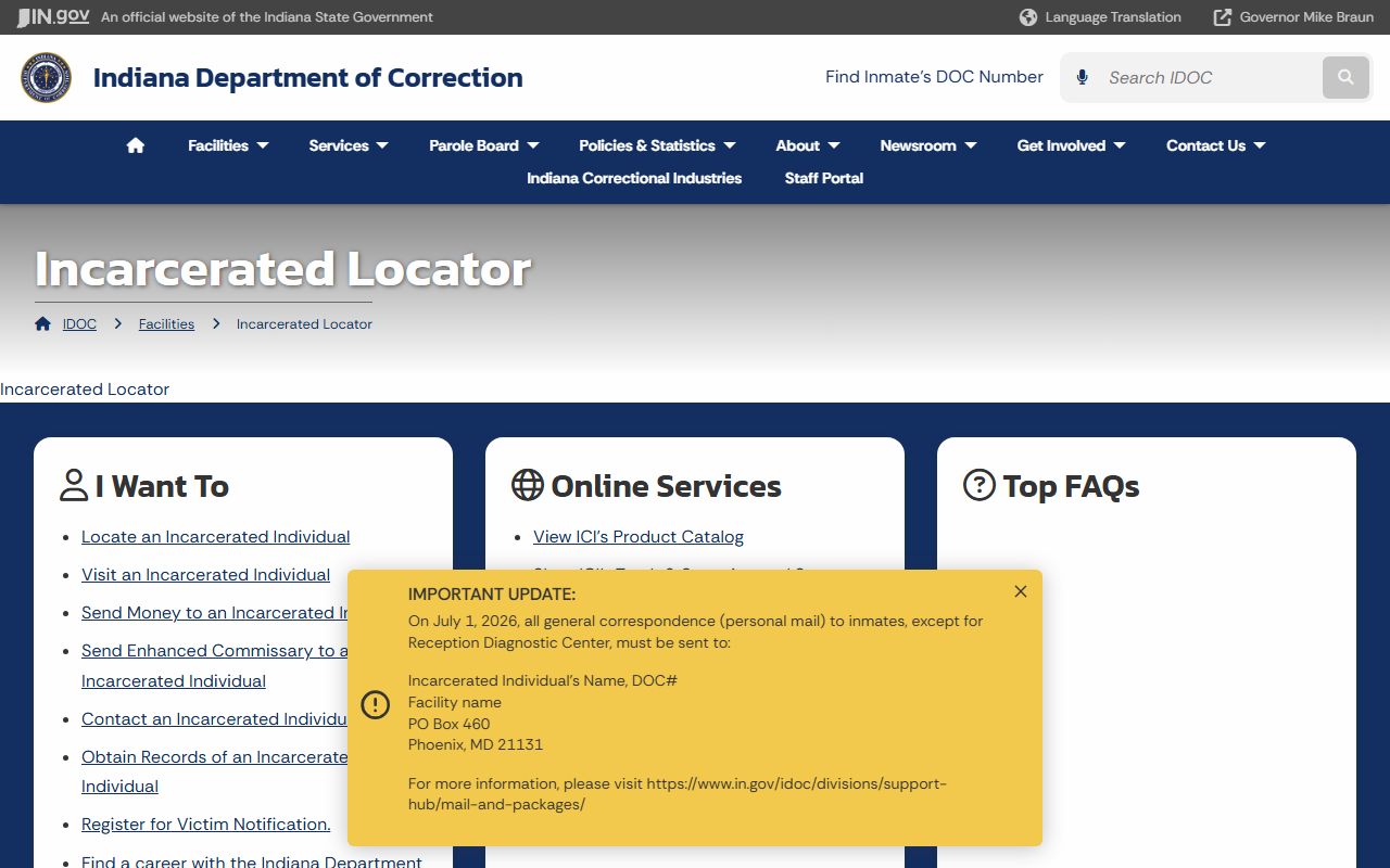 Martin County inmate search IDOC offender locator information