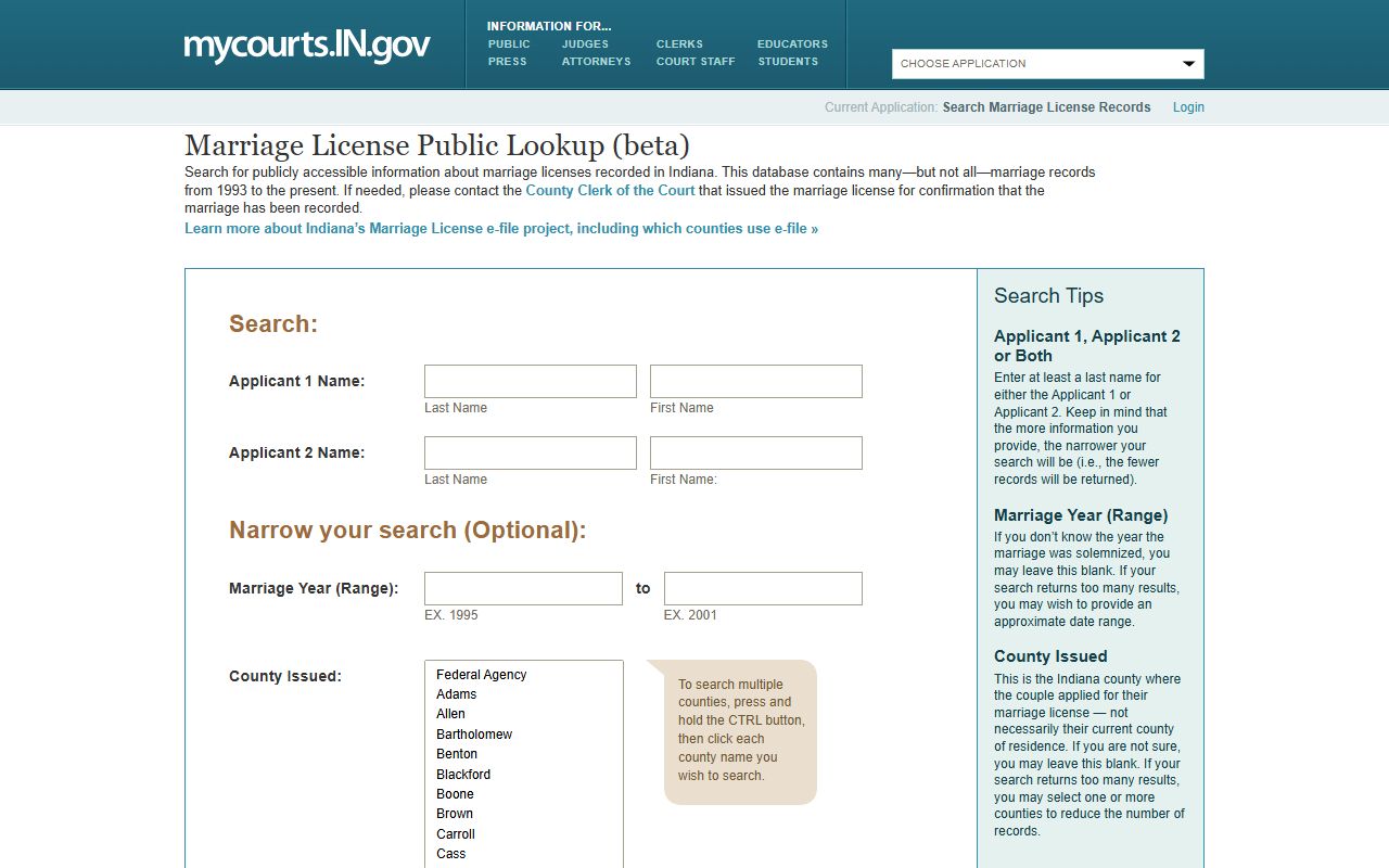 Martin County marriage records Indiana Marriage License Public Lookup