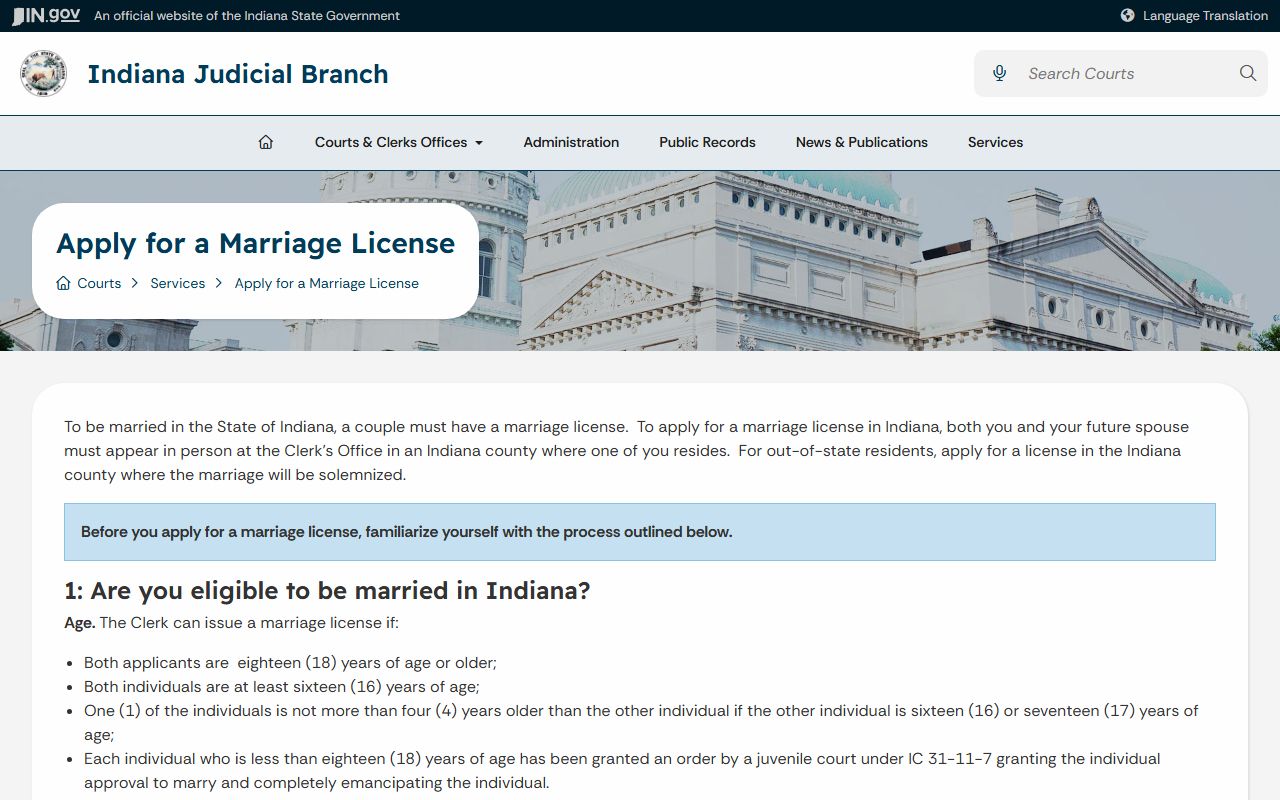 Martin County marriage records Indiana marriage license application page