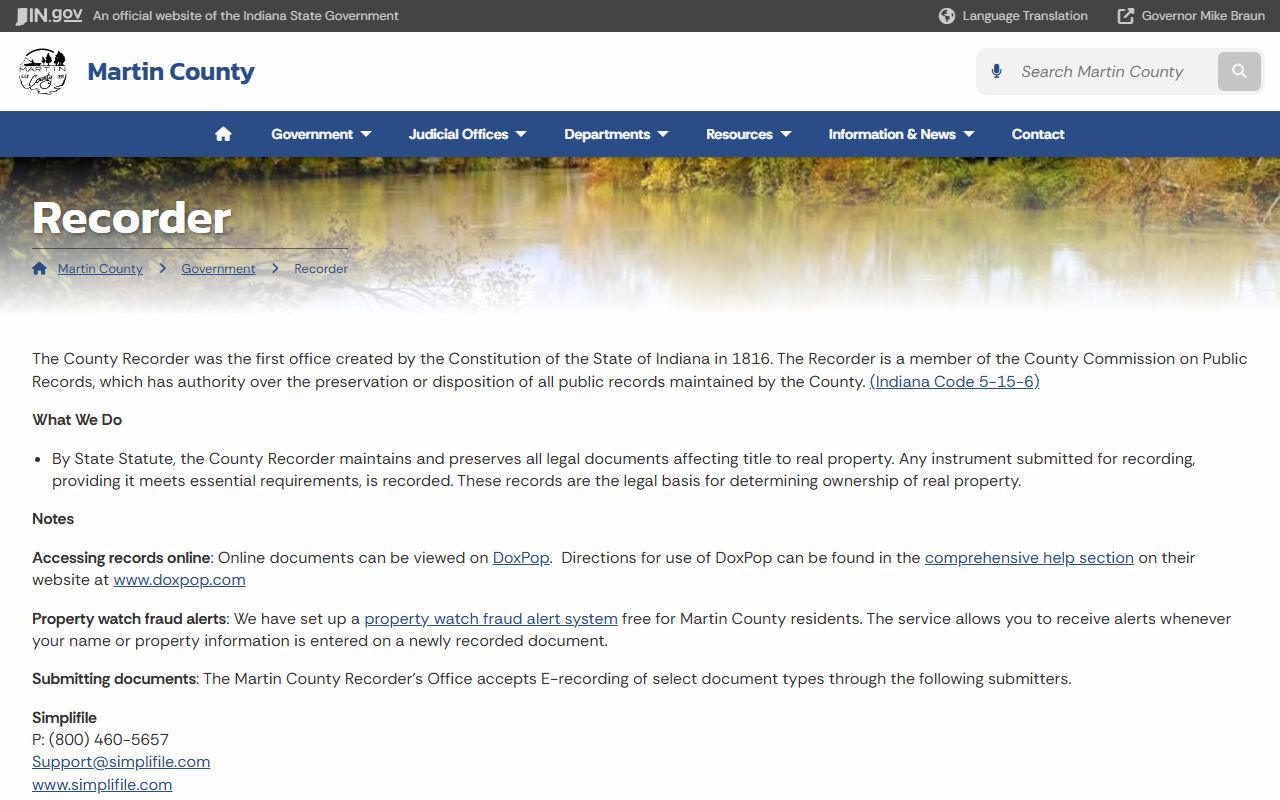 Martin County probate records Recorder page for related land records